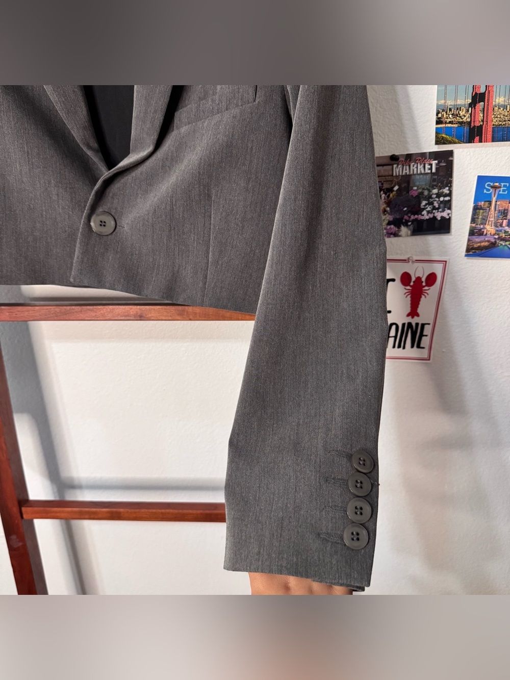 Djerf Avenue Cropped It Blazer Jacket Grey - Picture 9 of 11